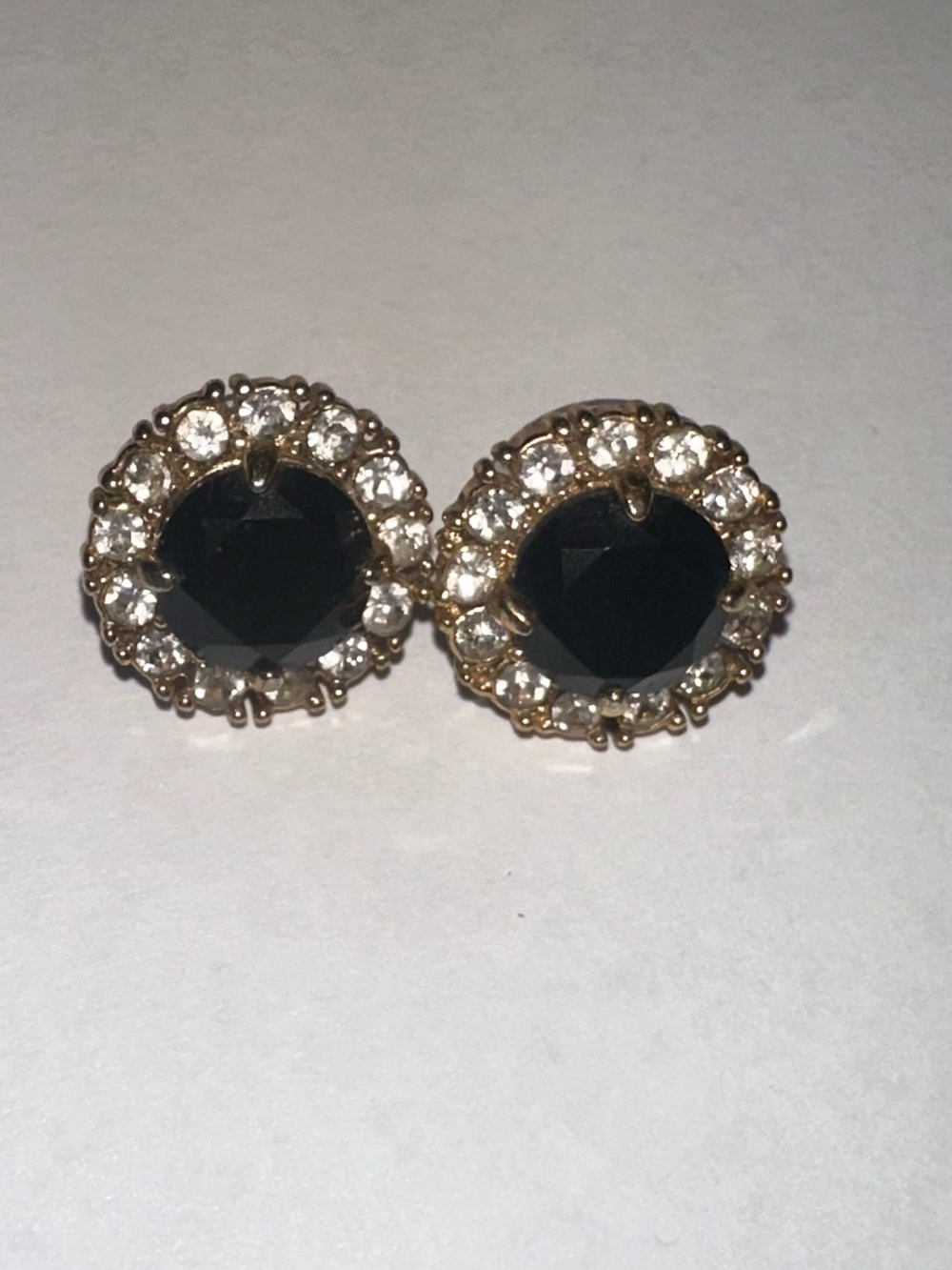 Kate Spade Mod Squad Black Crystal Halo Stud Earrings Gold Tone Vintage Retro